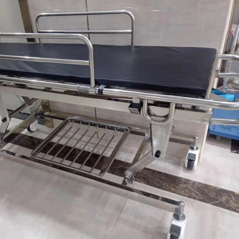 

Stainless steel flat car transfer bed can be lifted and thickened, surgical cart rescue bed, emergency bed, gastroscopy room bed