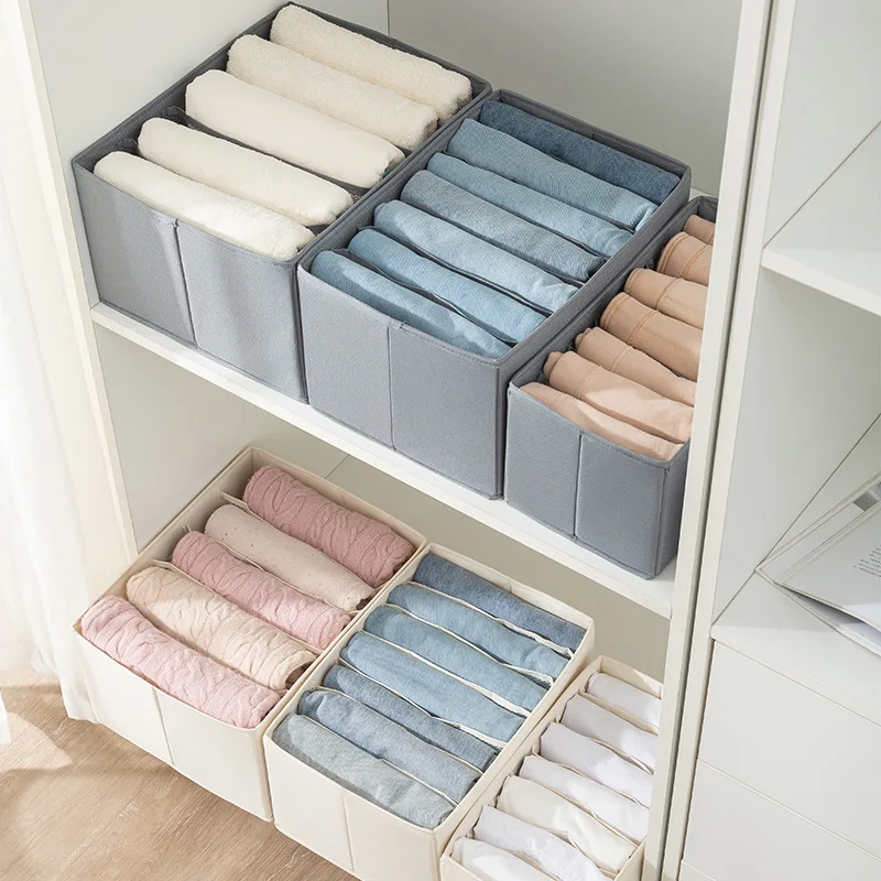 High Quality Foldable Cotton Linen Clothes Storage Box Underwear Storage Box  Closet Separation Basket Separator Box Wardrobe - AliExpress