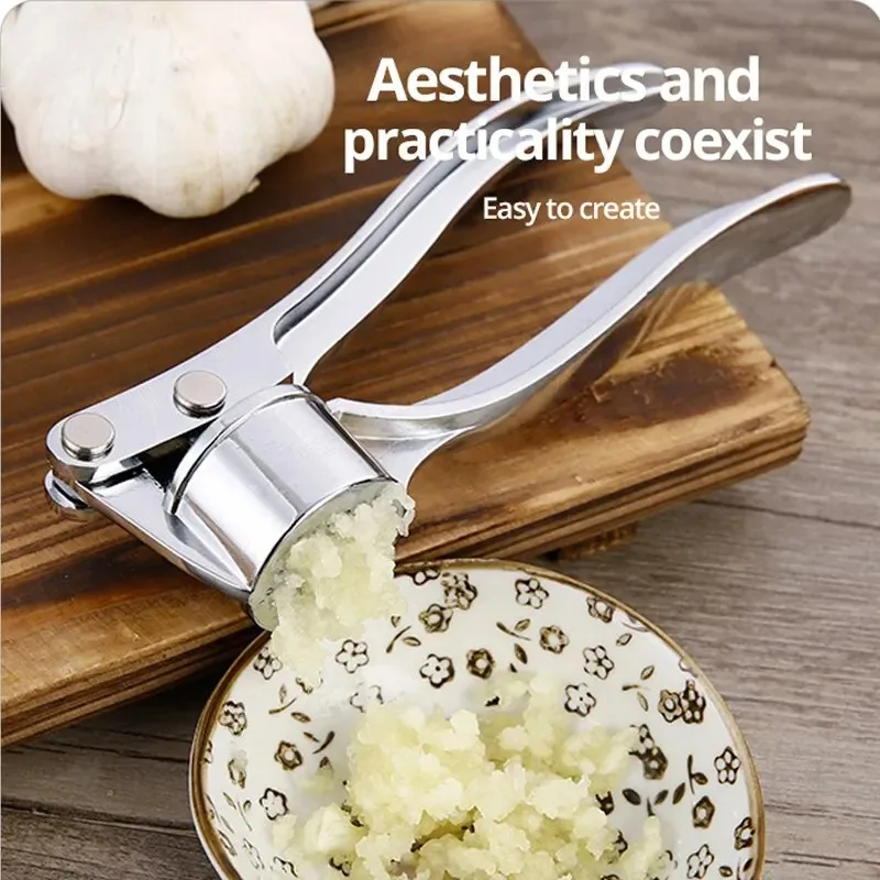 Garlic Masher 1pc Silvery Stainless Steel Kitchen Vegetable Cooking Extruder Manual Ginger Grinder Tool