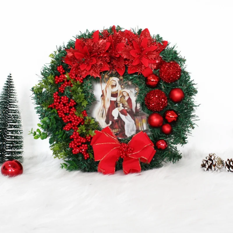 Description Picture 6 of itemRed Wreath With Lamp Bow Ball Big Flower Navidad Party Christmas Wall Door Window Fireplace Staircase Balcony Garden Decoration