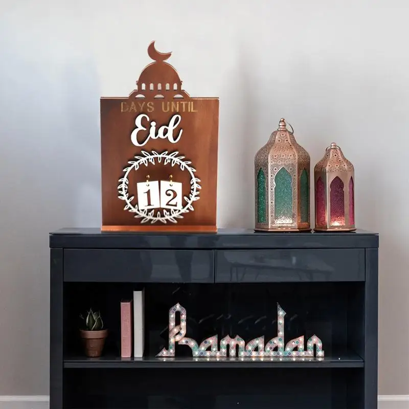 벽난로 침실용 DIY Eid 카운트 다운 달력, 나무 Eid 강림절 달력 장식
