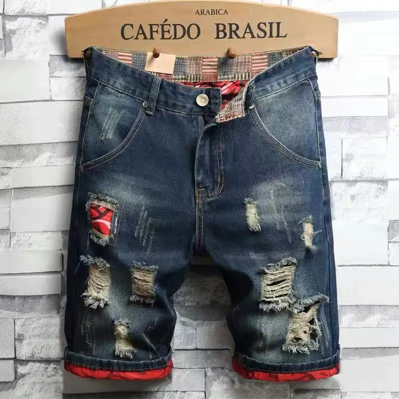 Denim Summer Jeans Shorts New Fashion Mens Ripped Short Jeans 90% Cotton Shorts Breathable Male Size 28-38
