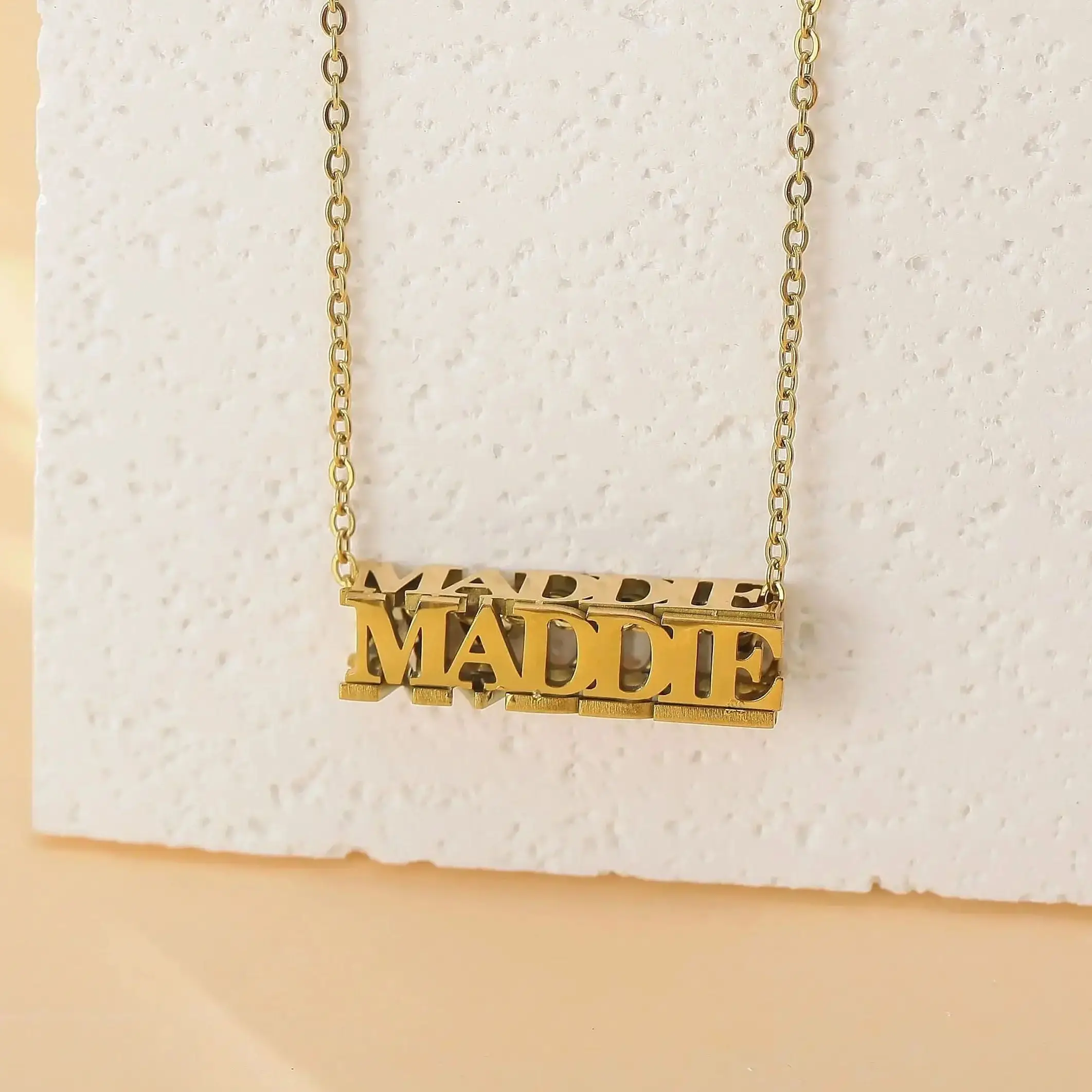 Custom 18k Gold 3D Bar Name Necklace Personalized 4 Sided Bar Name Necklace Personalized Gift Best Friend Text Jewelry Mom Gift personalized animals metal bookmarks custom dog photo bookmark pet picture book page marker straight ruler gift for friend