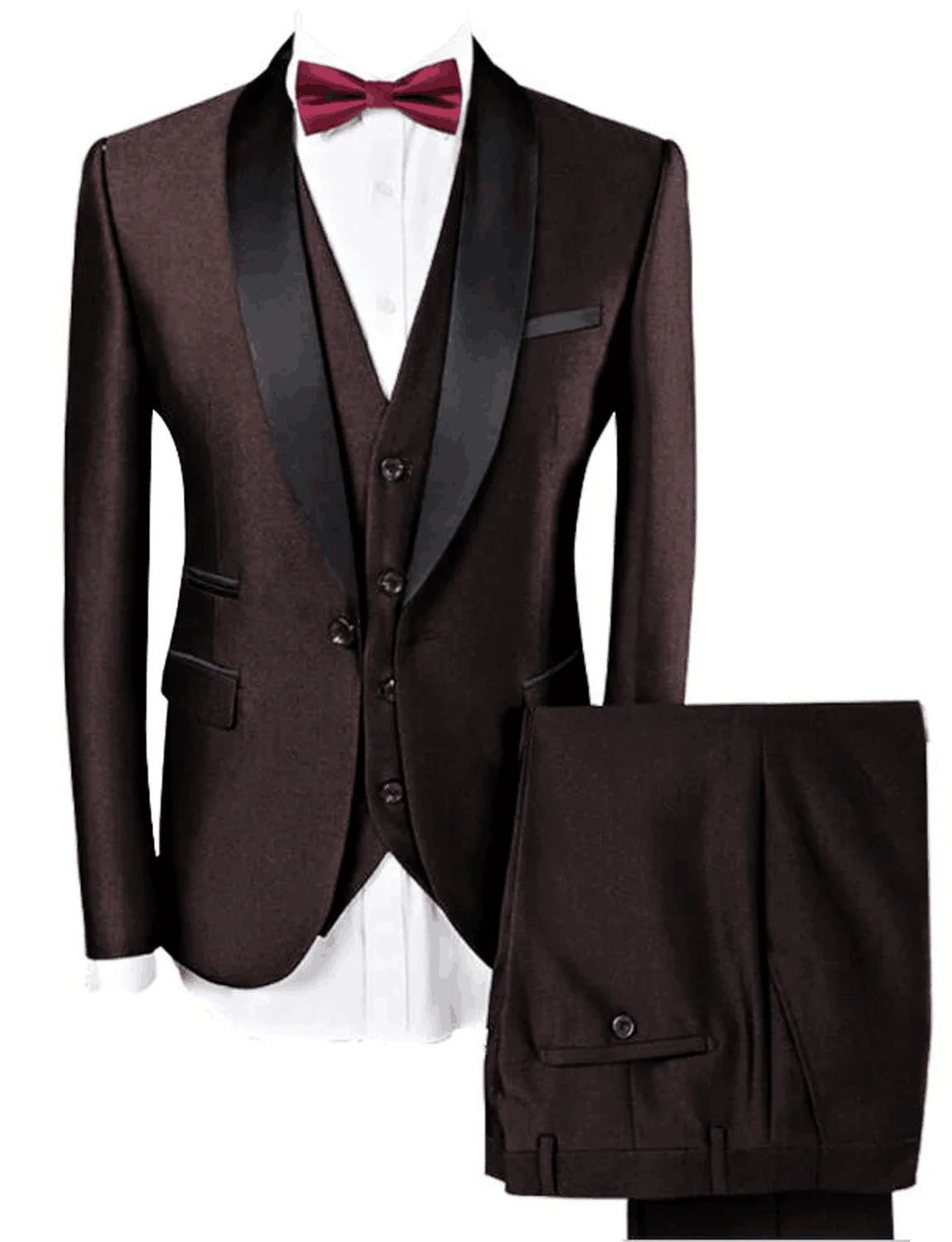 Solid Men's 3 Pieces Shawl Lapel Suits for Wedding Business Slim Fit One Button Suit Blazer Vest Pants Formal Groom Tuxedos