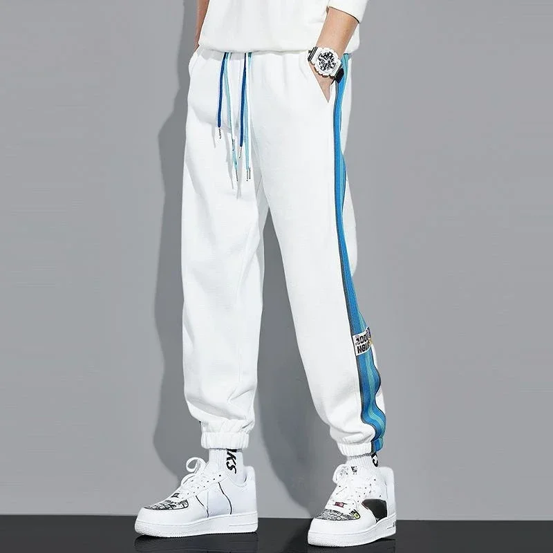 thumbnail image 1 of Pantalones de chándal de pierna ancha para hombre, pantalones de chándal rectos a rayas para hombre, pantalones de chándal Y2k Harajuku, pantalones de chándal elásticos de estilo coreano, 1 of 5