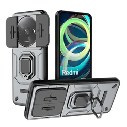 Enhanced Shockproof Armor Case with Slide Camera Lens Protection and Ring Holder, Compatible with Popular Smartphones for Redmi A3X (GRAY)