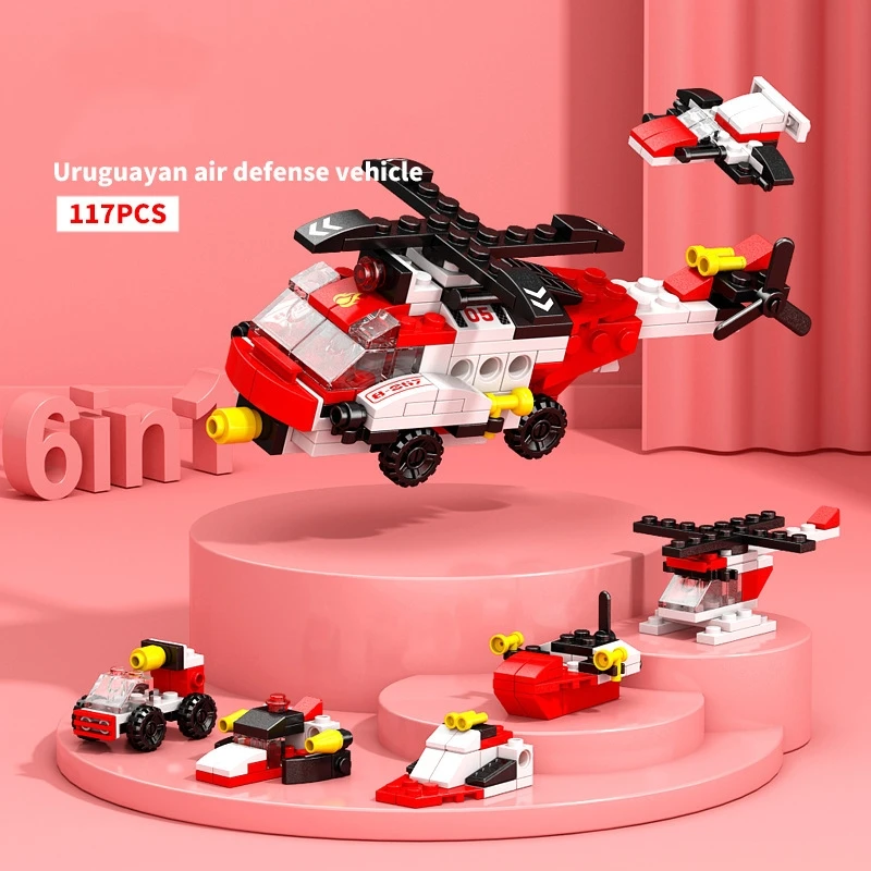 6IN1 Engineering Car Helicopter  Truck Tank City Building Blocks Police Bricks Fire Fighting Brick Set Toys for Children 5