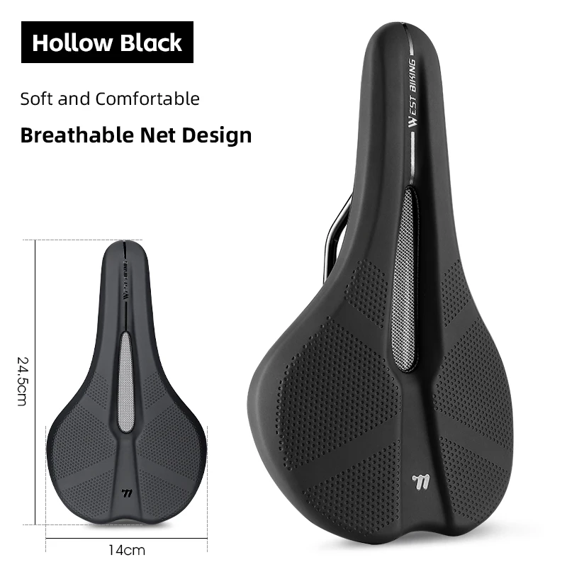 WEST BIKING Breathable Non-Slip Leather Bike Saddle with Shock Absorbing Hollow Design