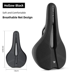 WEST BIKING Breathable Non - Slip Leather Bike Saddle with Shock Absorbing Hollow Design (Breathable Net Style)