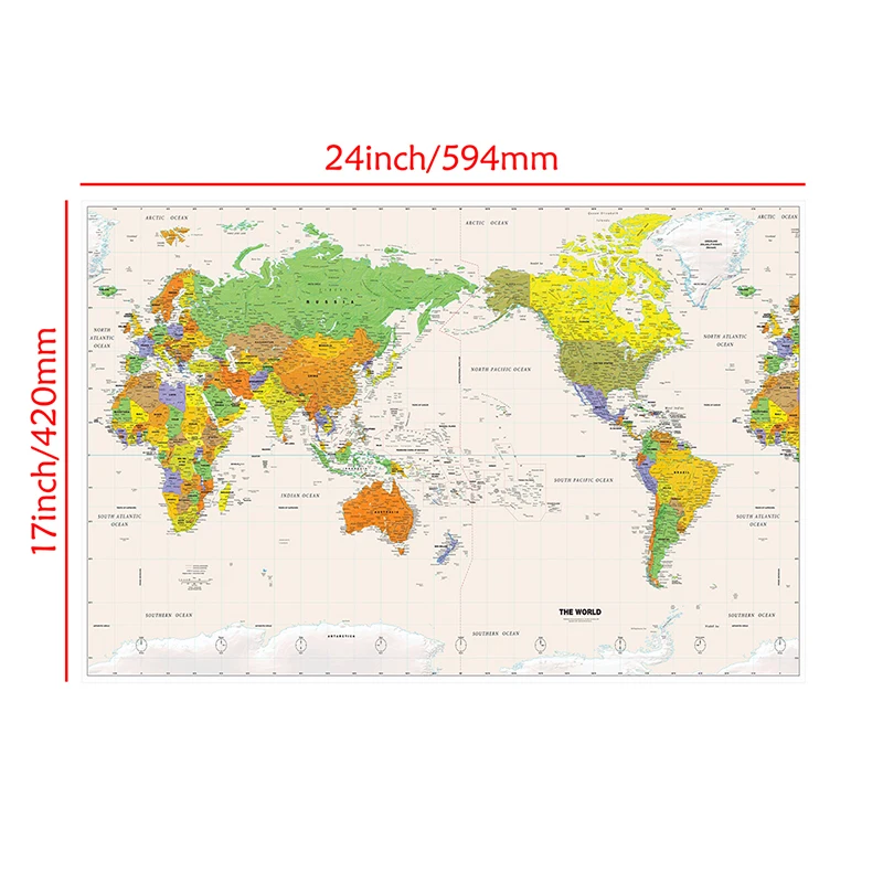 A2 Size Printed The World Physical Map Fine Canvas Unframed Painting For Home Office Wall Decor