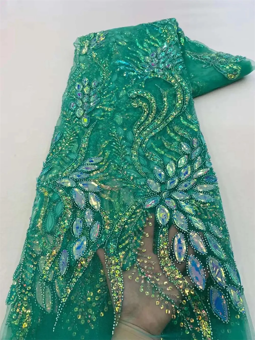 African Sequins Beaded Lace Fabric Nigerian Groom Embroidery French Tulle Lace Fabric For Bridal Wedding WB06