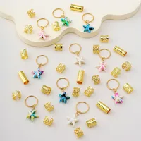 Perles multicolores en forme d'étoile de mer pour tresses, perles pour dreadlocks, 35 pièces/ensemble, tubes et anneaux dorés, outils de coiffure pour tresses bohèmes 2