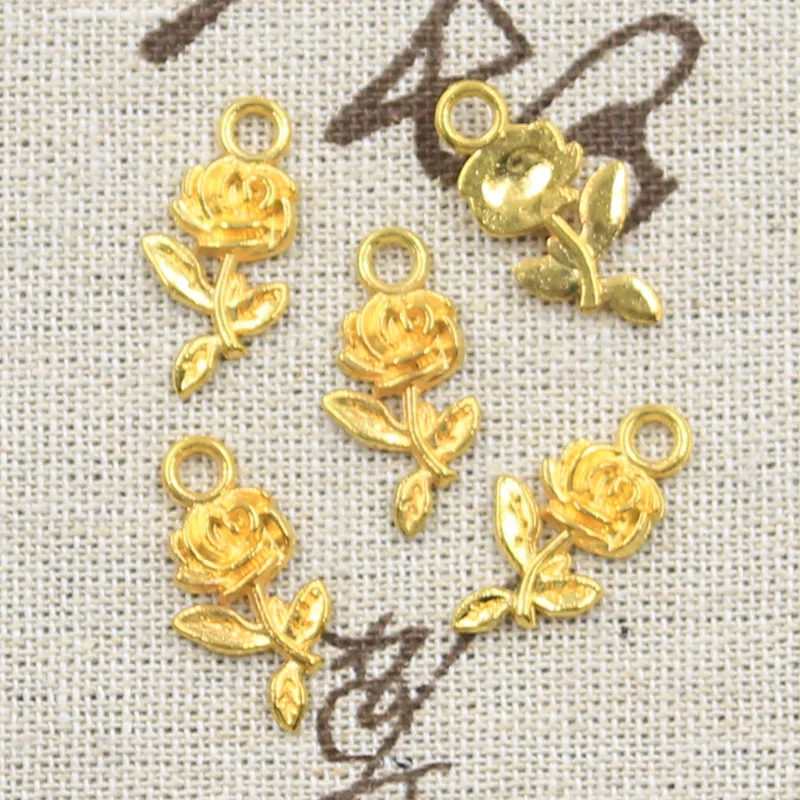 참 플라워 로즈 앤티크 제작 펜던트, 빈티지 티베트 청동 실버 색상, DIY 수제 쥬얼리, 21x13mm, 20 개
