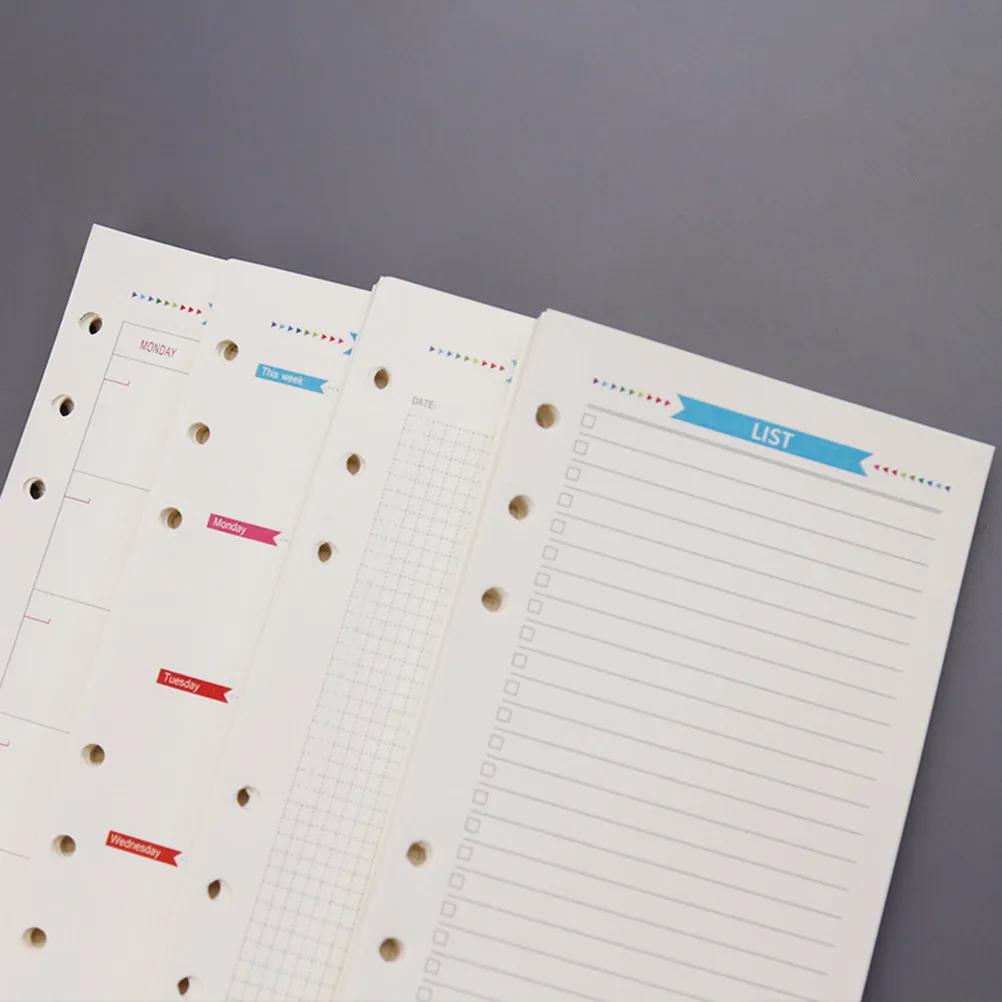 40매 A5 용지 리필 6홀, 모든 표준 A5 바인더와 호환 가능, 부드러운 줄지어진 그리드, 저널 플래너, 여행, 사무용