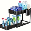 2-Tier Sliding Under Sink Organizer with Metal Frame-Plastic Storage Basket for Kitchen Spices, Cosmetics & Accessories 3