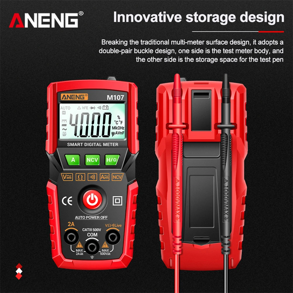 ANENG M107/M108 High Precision 4000 Counts Smart Digital Multimeter LCD Resistance NCV DC AC Voltage Current Tester Meter