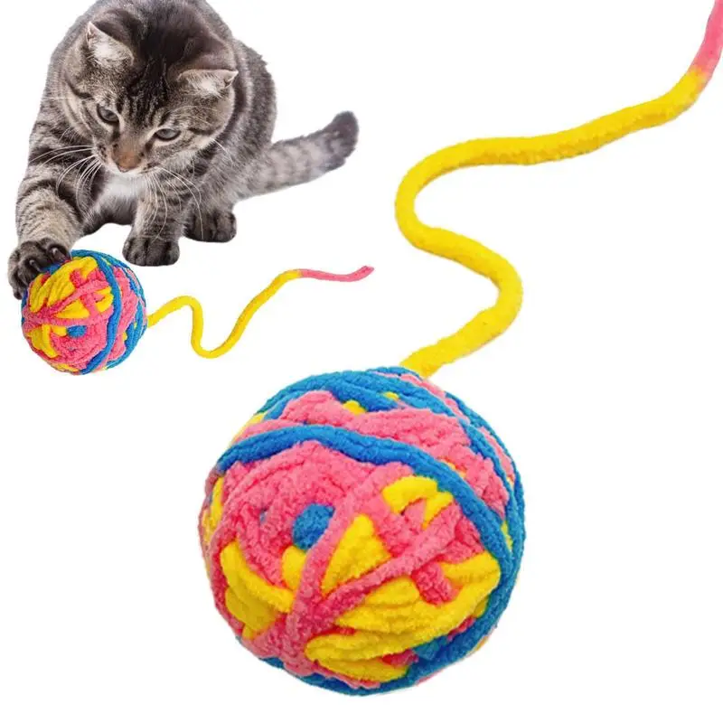 

Красочный шерстяной мяч с колокольчиком, игрушка для кошек, звуковой плюшевый интерактивный мяч, игрушка для кошек, собак, Котят, щенков, длинный веревка, аксессуары для домашних животных