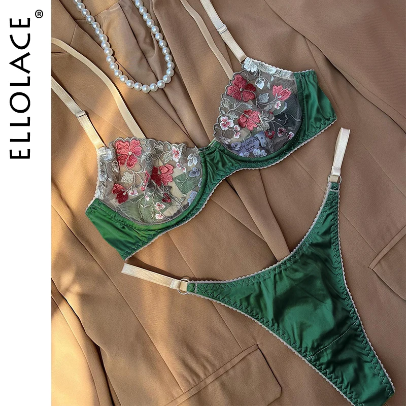 

Ellolace цветочное Сексуальное эротическое белье, женский прозрачный кружевной бюстгальтер, атласный Интимный Женский комплект без цензуры, романтический бюстгальтер