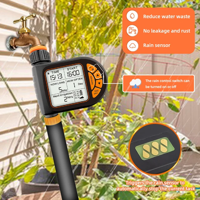 Muciakie Garten Smart Regensensor Timer IPX5 wasserdicht LCD Displa automatische Bewässerungs steuerung für Hahn Schlauch Timing 4