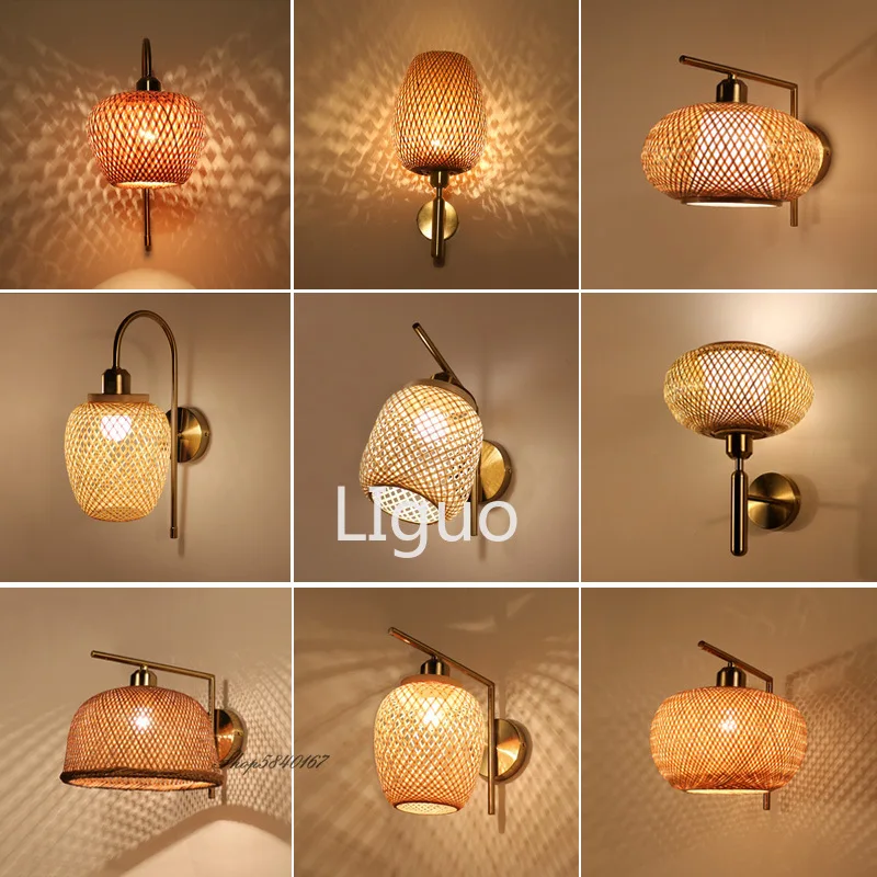 

New Chinese Style Wall Lights Vintage Bamboo Lampshade Living Room Background Wall Lamp Decor Bedroom Sconce Lighting Fixtures