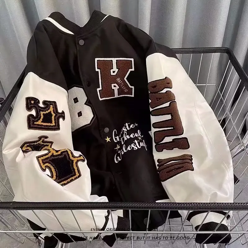 

Spring and Autumn - Vintage Retro Letters Embroidered Baseball Jacket Men's Tide of Loose Versatile Couple Jacket Tops