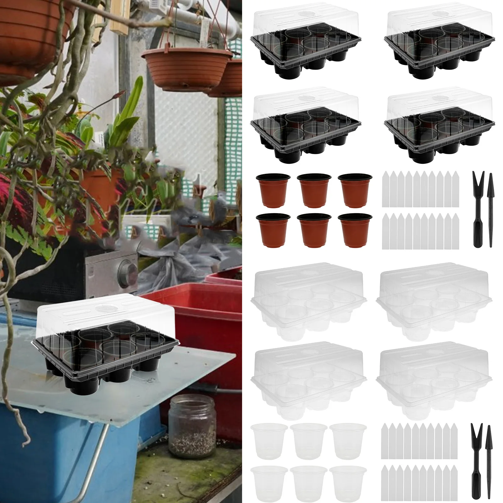 

4 Pack Seed Trays with Lids Reusable Seed Starter Kit Humidity Adjustable Plant Germination Trays Durable Seed Propagator Kit