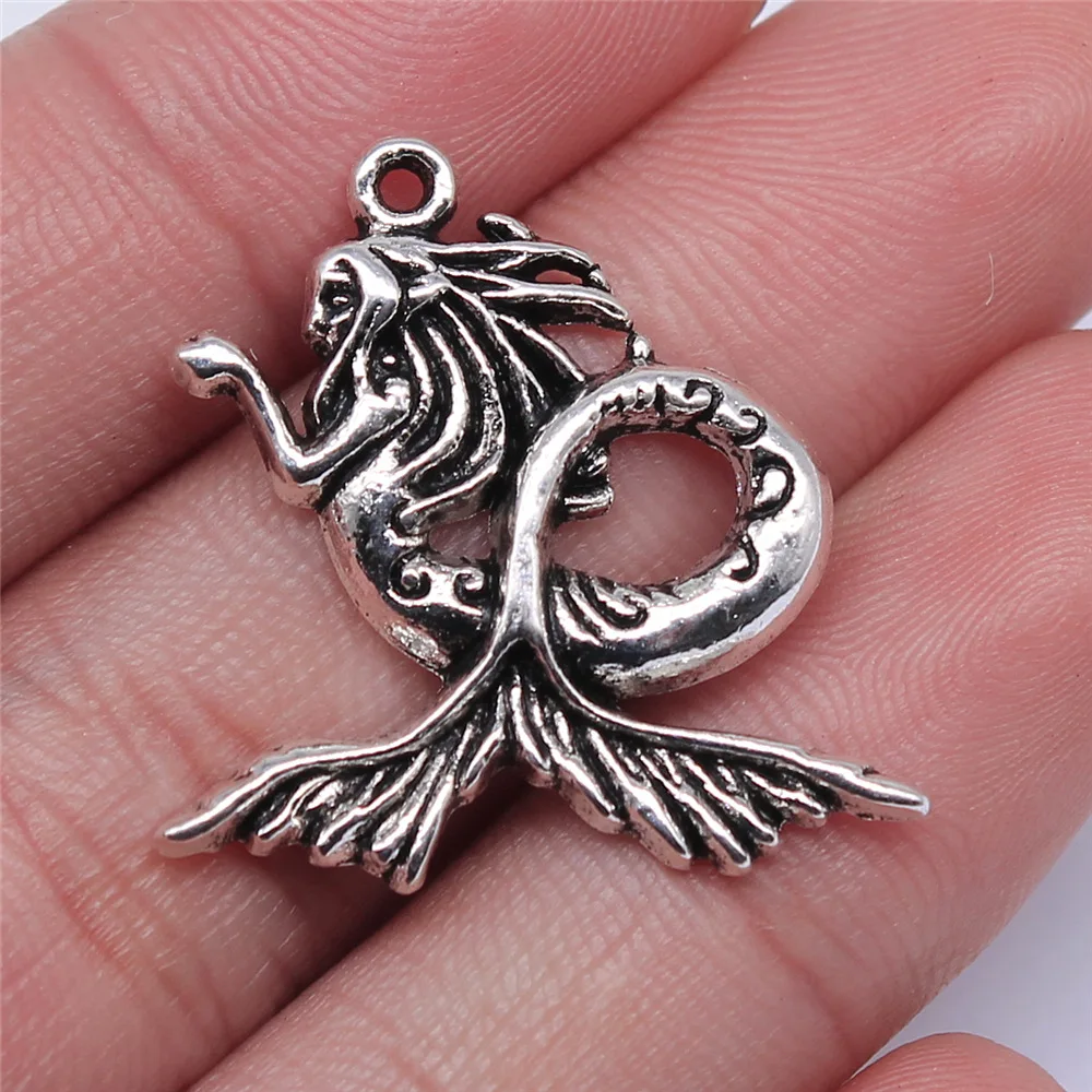 10pcs Charms Lovely Mermaid Antique Bronze Silver Color Plated Pendants Making DIY Handmade Tibetan Jewelry 
