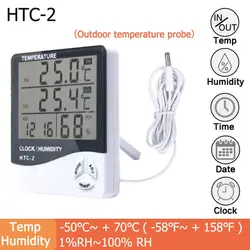 LCD Digital Temperature and Humidity Weather Station with Clock for Indoor and Outdoor Use (HTC-2)
