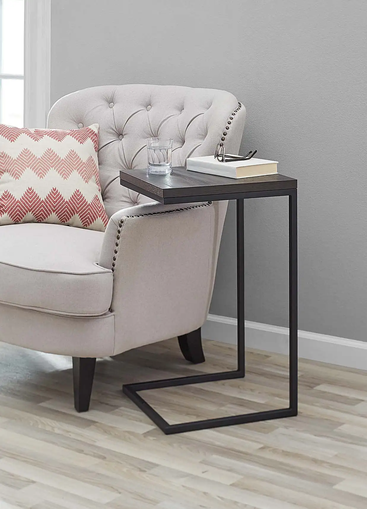 

C-Shape Metal End Table, Espresso/Black
