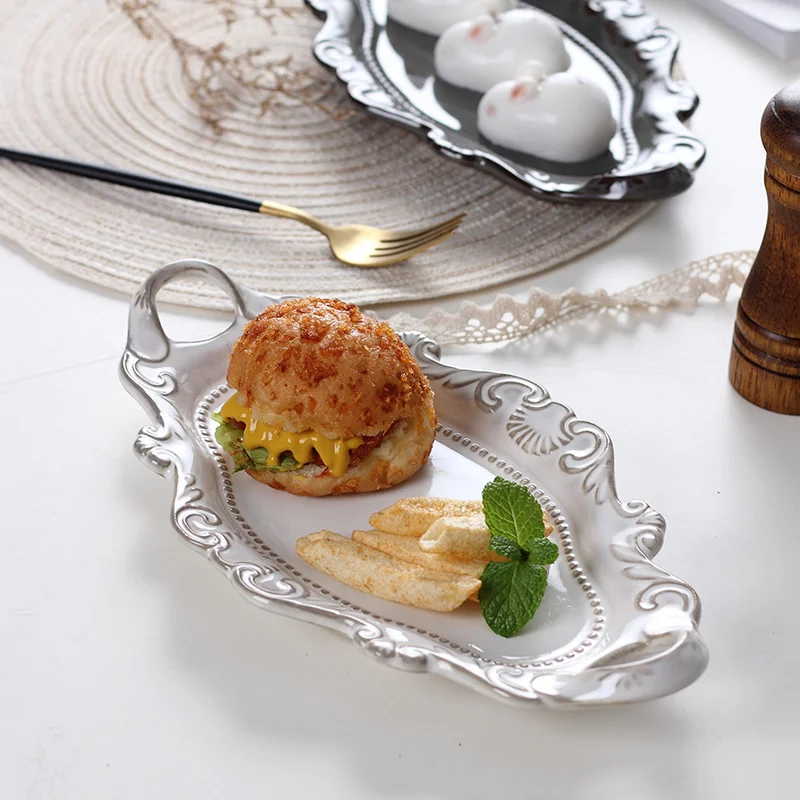 Embossed Ceramic Dinner Plates Steak Plate Wedding Storage Serving Tray Restaurant Tableware