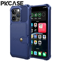 Slim Leather Card Holder Wallet Phone Case with Magnetic Back Cover - iPhone 17 e (Blue)