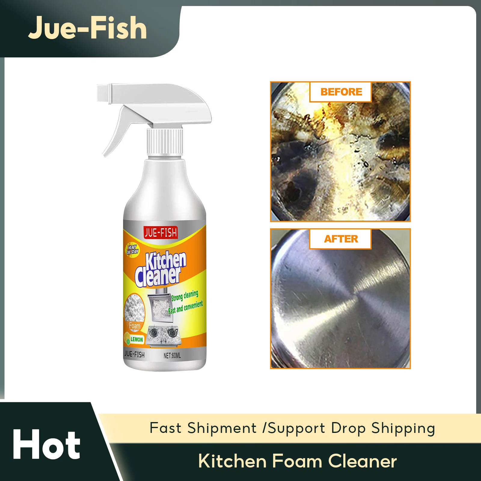 60ML Kitchen Foam Cleaner Multifunctional Kitchen Oil Cleaning Foam Kitchen  Stains Remover