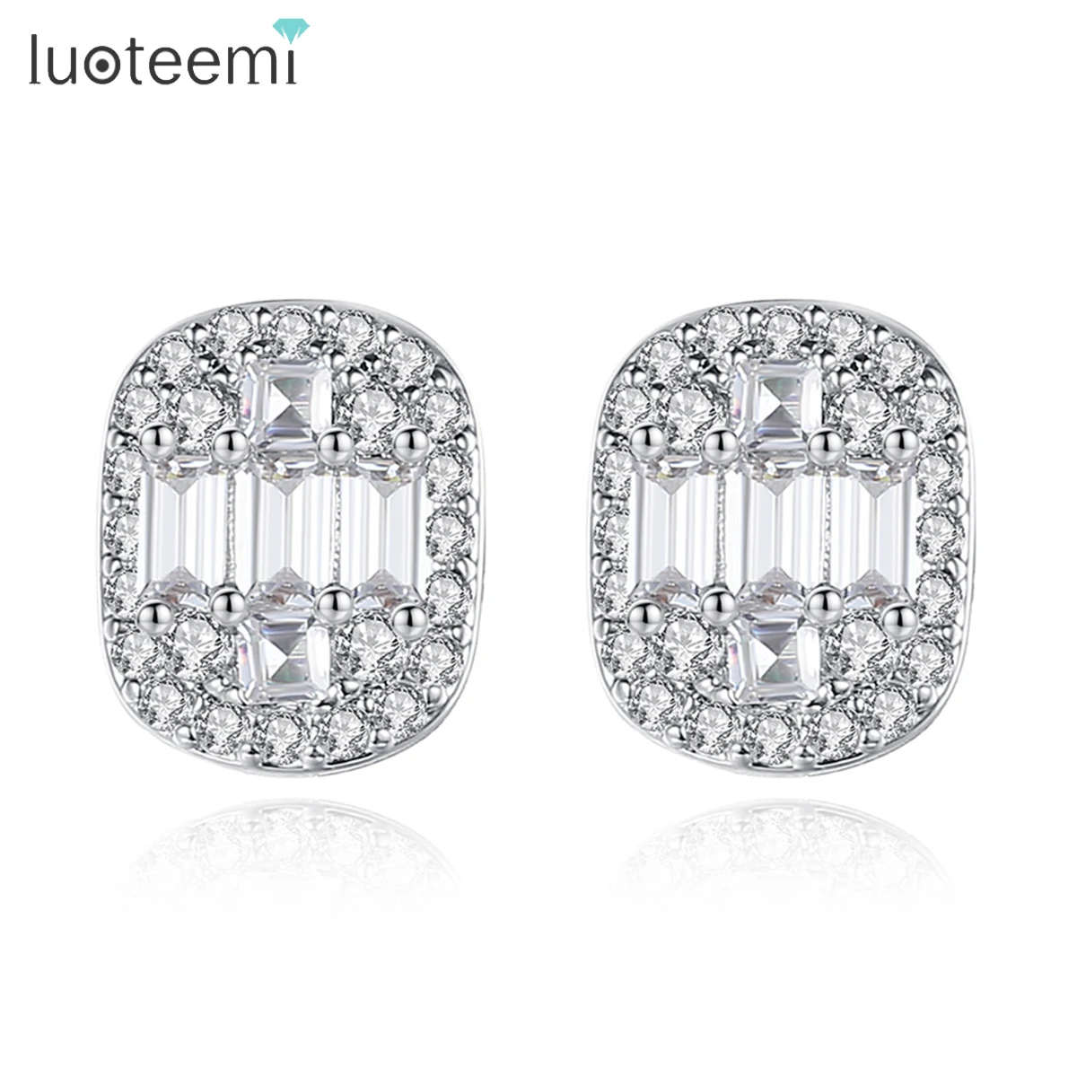 LUOTEEMI Square Korean Fashion Style CZ Stud Earring for Women Simple Design Wedding Bridal Girl Daily Wearing Friend Gift