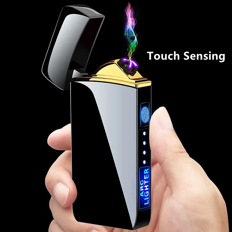 Smart Windproof Electric Metal Lighter Flameless Plasma Lighter Usb Rechargeable Double Arc Led Power Display Touch touch sensitive lighter