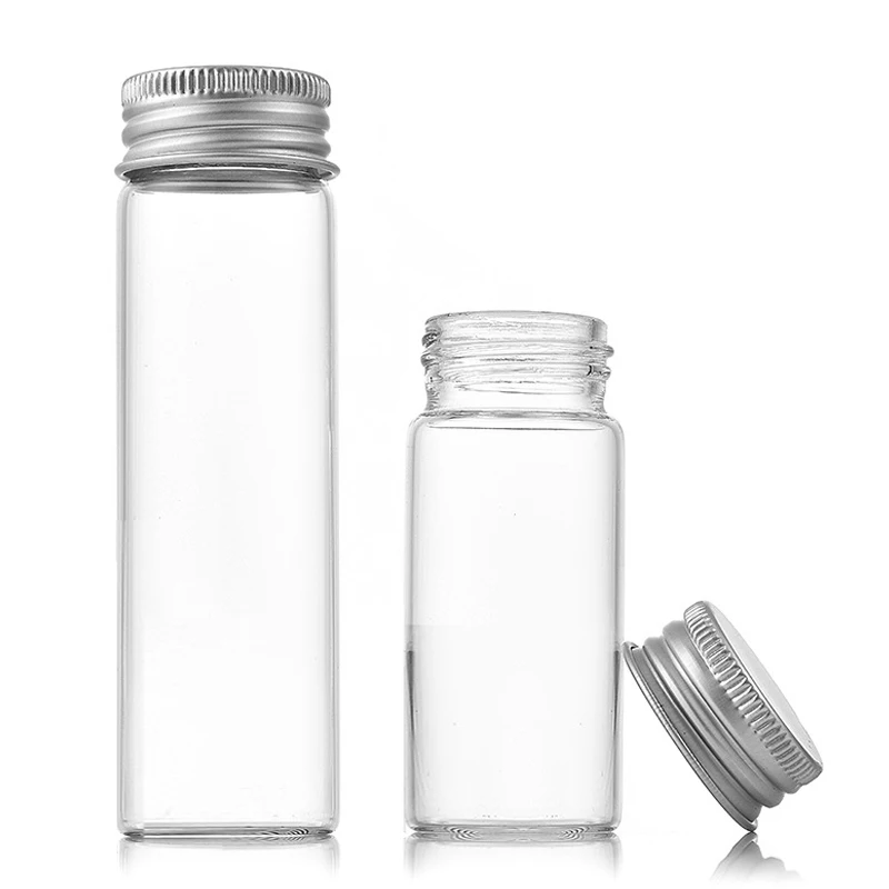 10Pcs 25/30/40/50/60/70/80/90ml Clear Glass Bottle with Aluminum Lid Empty Mini Refillable Jar Candy Jars Food Sealed Containers 2