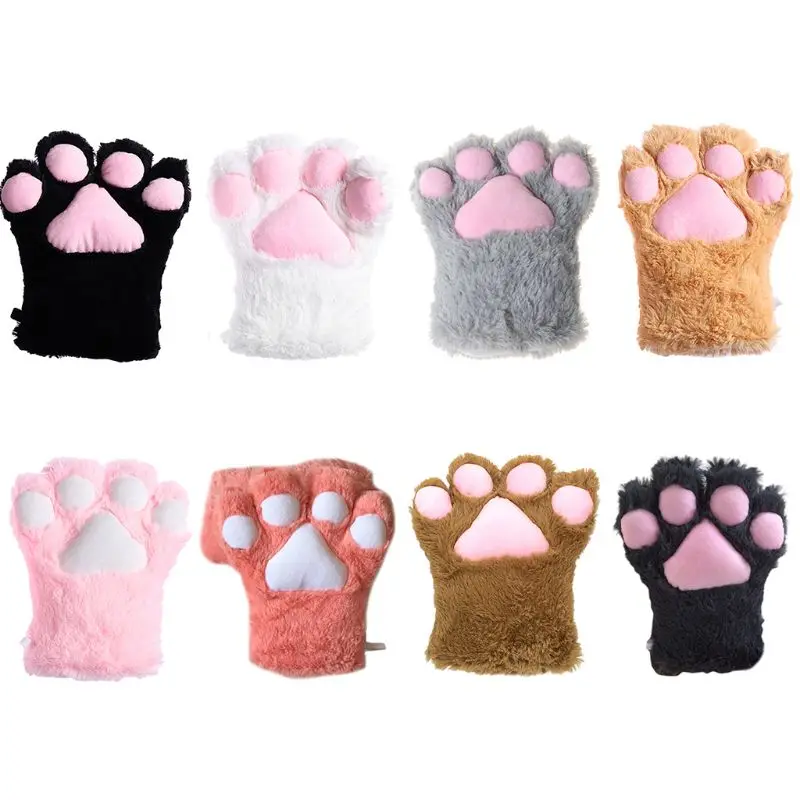 1pc Women Girls Cute Bear Cat Paw Glove Winter Warm Thick Fluffy Plush Cartoon Animal Anime Lolita Cosplay Mitten Home Decor