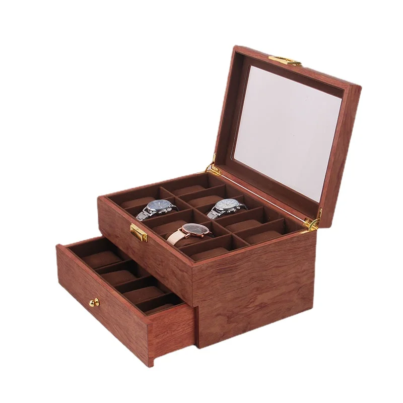 Vintage Watch Box Case Wooden Box 20 Luxury Double Layer Brown Watch