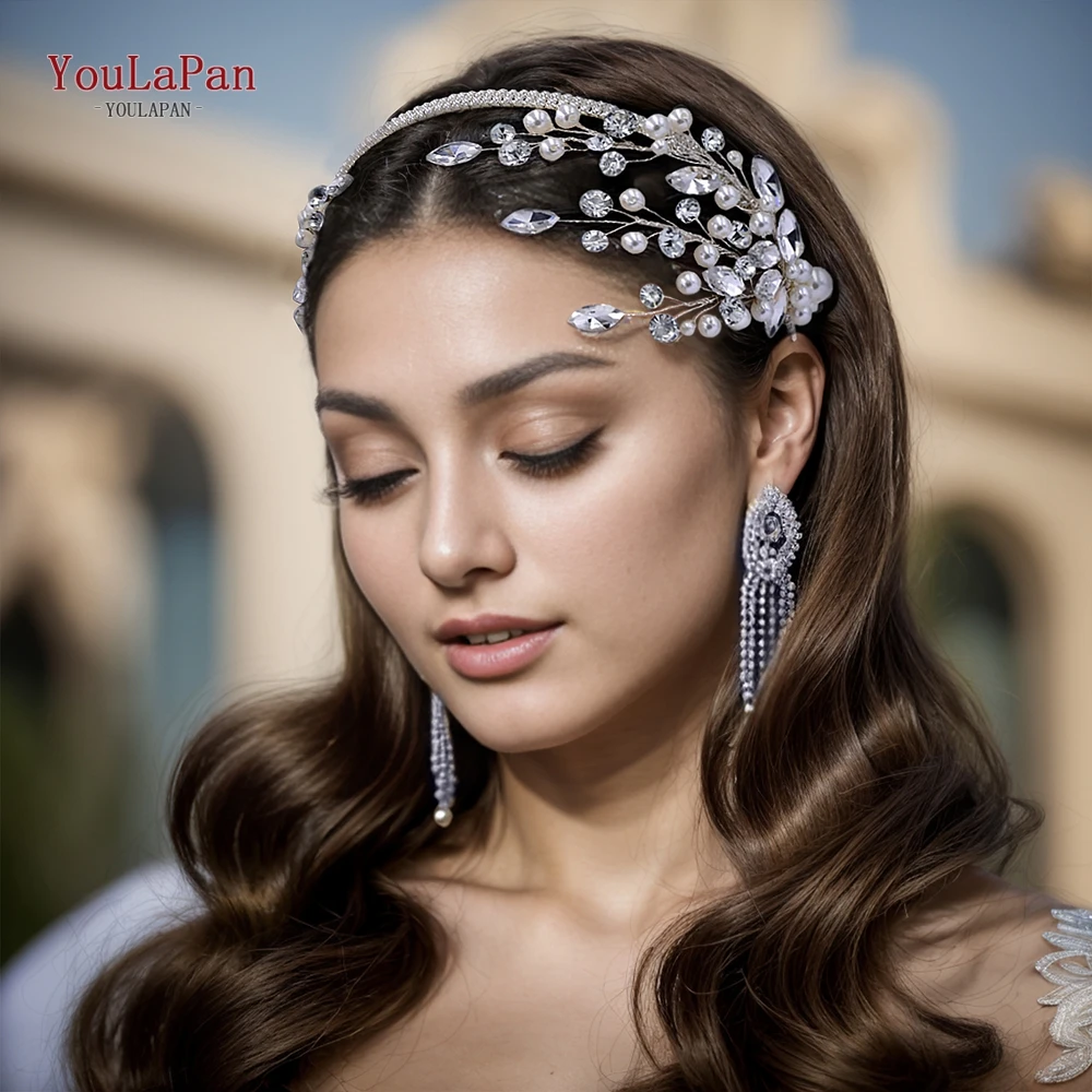 TOPQUEEN Rhinestone Beaded Headband Bridal Wedding Hair Jewelry Fashion Woman Party Hairpiece Bride Wedding Pearl Headwear HP582 images - 6