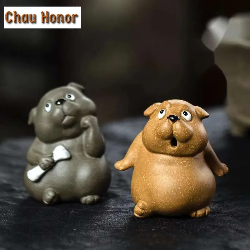 Handmade Twelve Zodiac Teapet Chinese Yixing Zisha Tea Play Figurine Creative Dog Eyes Staring Dogs Sculpture Table Decorations