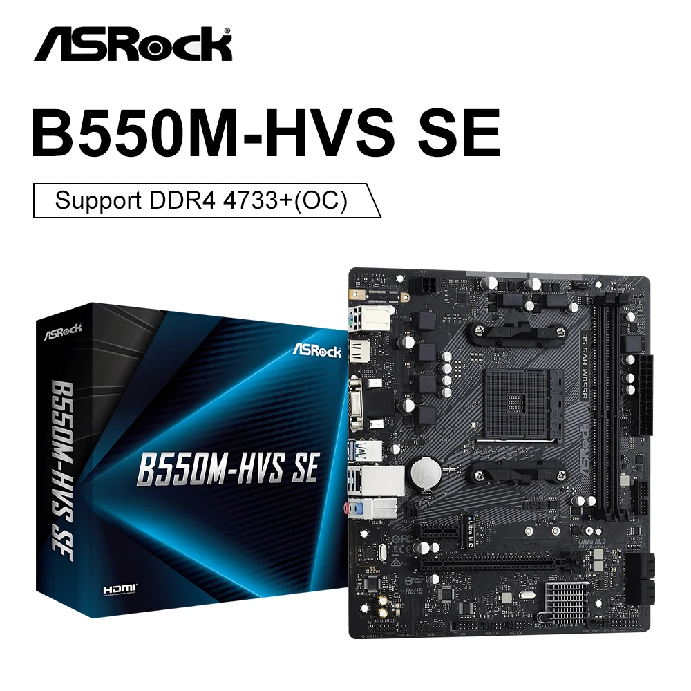 

ASrock Motherboards B550M-HVS SE Dual channel DDR4 AMD B550M AM4 For Ryzen 5 5500/5600/5600G Processors PCI-E 4.0 16X SATA3.0