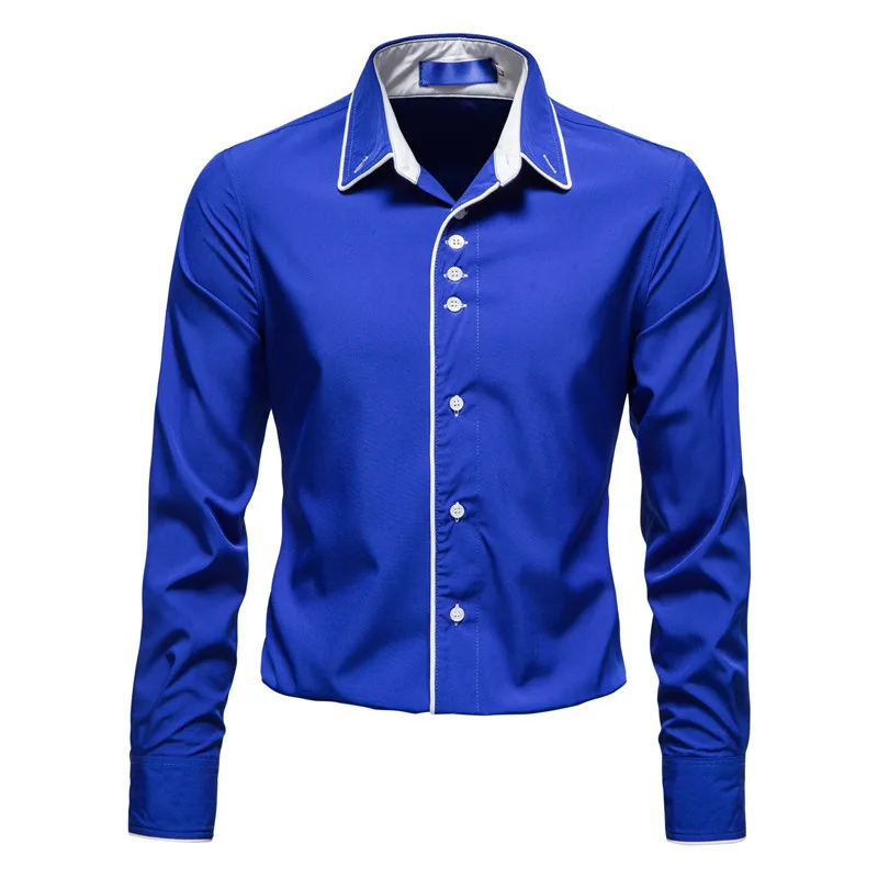 

AL669064967796 Spring European Men's Clothing Dress Bottoming Shirts Button Design Solid Color Business Long Sleeve Shirt