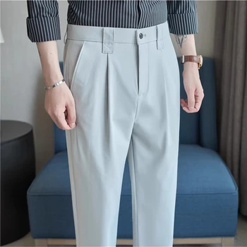 2025 Summer [30% Sorona] Light Stretch Semi-elastic Waist Coffee Suit Pants for Men, Gray Breathable Drape Men's Casual Trousers 1