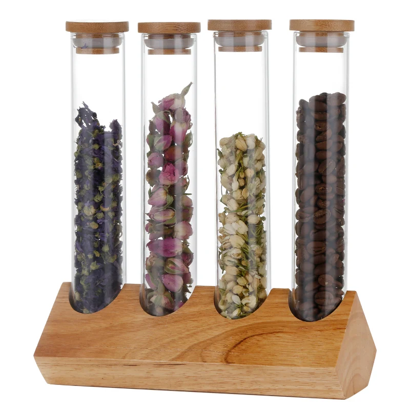 

Creative Wooden Coffee Beans Flower Tea Display Rack Stand Glass Test Tube sealed Storage Decorative Ornaments