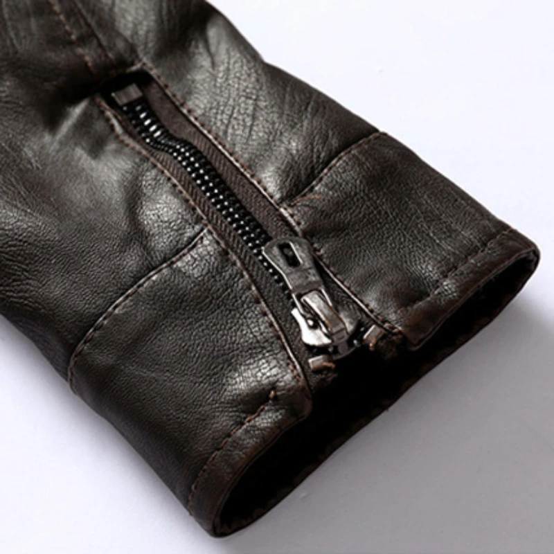 2023 Autumn New Men Fashion Stand Collar Short Leather Coat Men Slim Fit Solid Color Casual Versatile Biker Leather Jacket