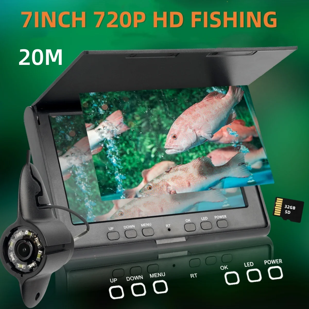 Caméra sous-marine 7 pouces pour pêche - Endoscope avec vision nocturne IR et enregistrement vidéo