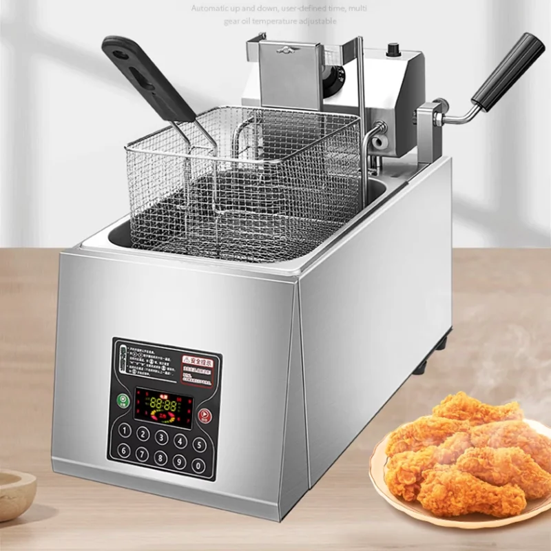 8L Electric Frying Pan Commercial Single-cylinder Timed French Fries Intelligent Automatic Lifting Large-capacity Fryer Electric