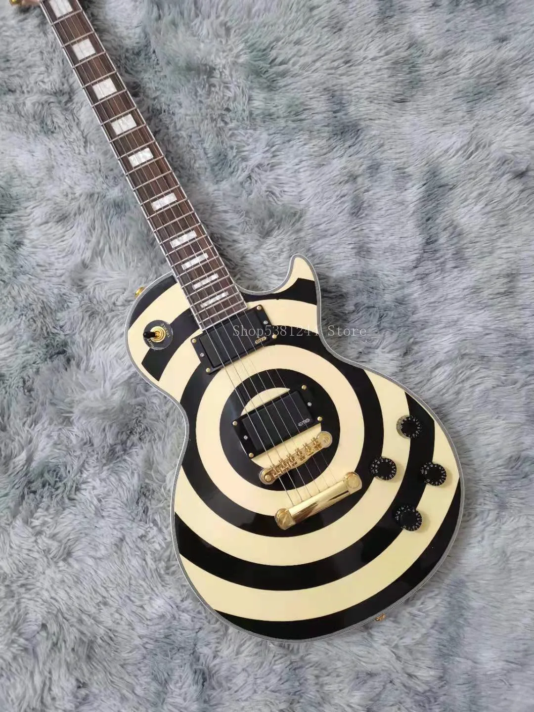 

Free transportation, 6-string electric guitar, yellow black circle, customizable
