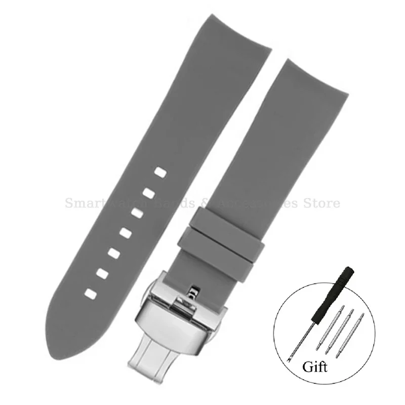 Silicone Waterproof Curved End Watch Strap with Folding Buckle
