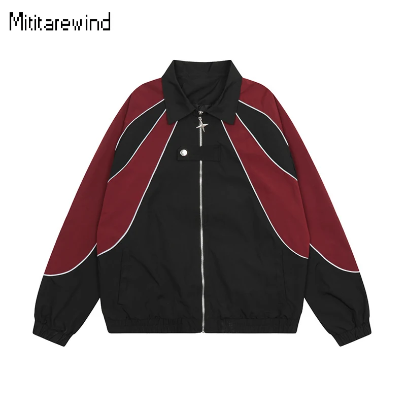 

Американская модная куртка для мужчин и женщин, Спортивная повседневная мешковатая куртка в стиле Хай-стрит, Дизайнерская куртка с лацканами в стиле пэчворк, Весенняя мужская одежда