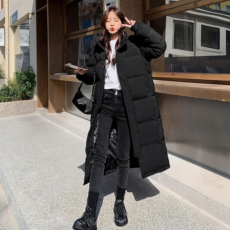 2023 New Women Down Jacket Winter Coat Female Warm Thick Parkas Loose Large Size Outwear Extended Version Hooded Overcoat XS 3XL